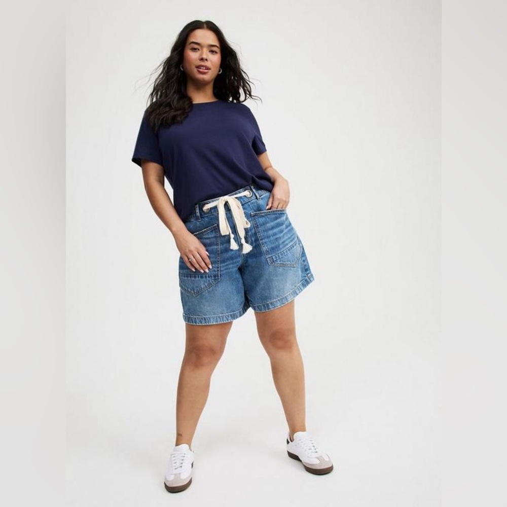 Torrid Blue Jean Shorts with White Tie